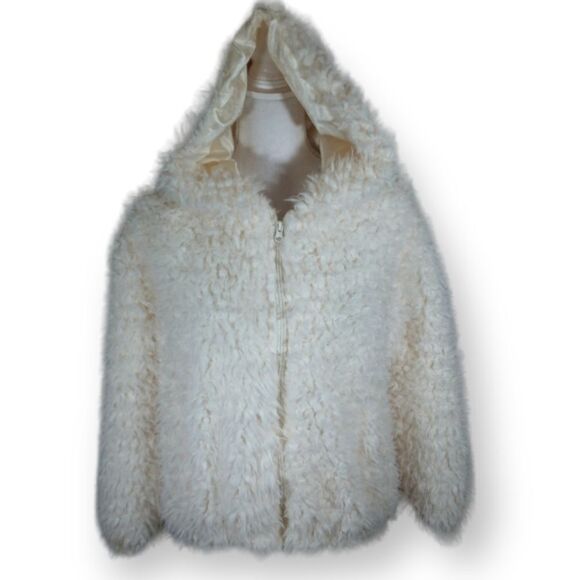 I LOVE CREAM FAUX FUR ZIP FRONT HOODIE JACKET SZ.XL EUC - Picture 2 of 6